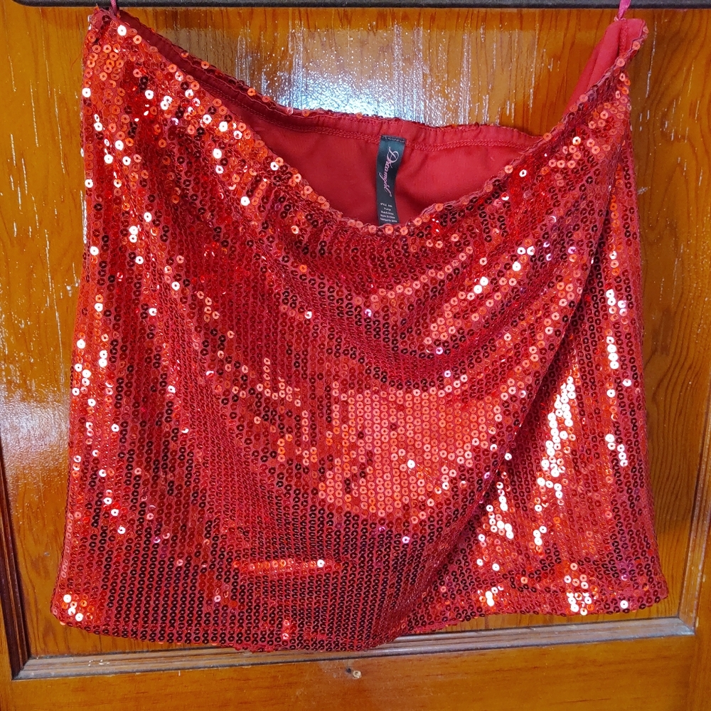 Red sequined mini skirt